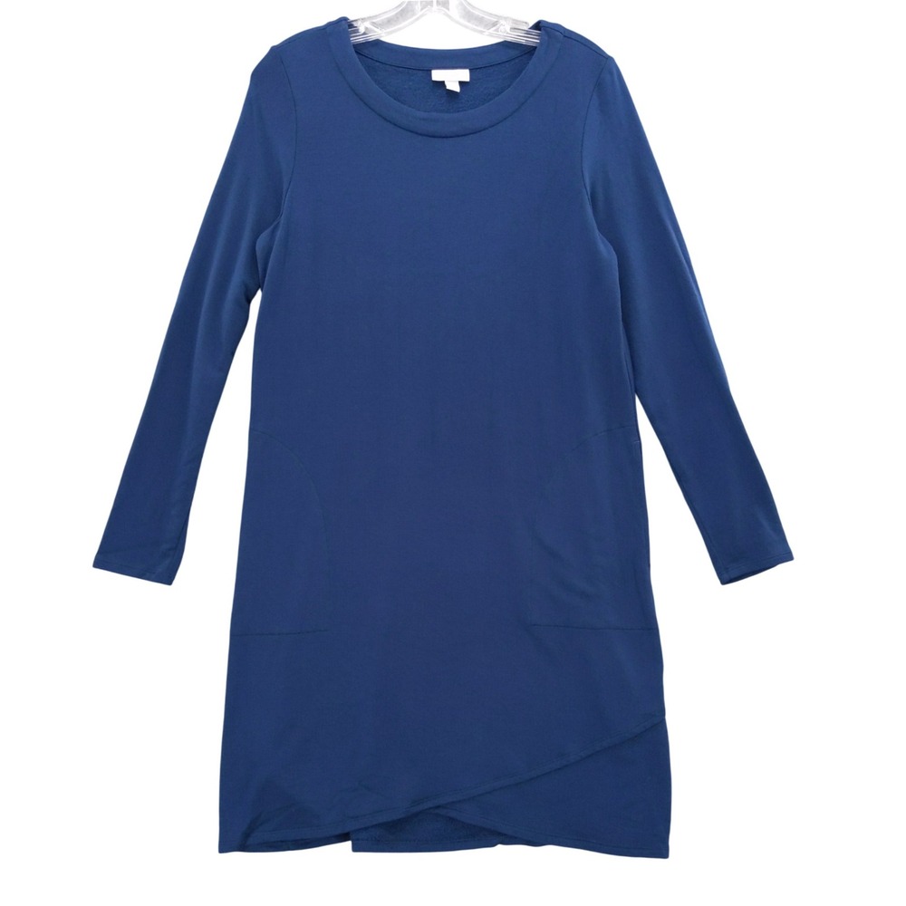 Pure Jill Dress Tunic Long Sleeve Pockets Knit Casual Comfy‎ Blue Size S